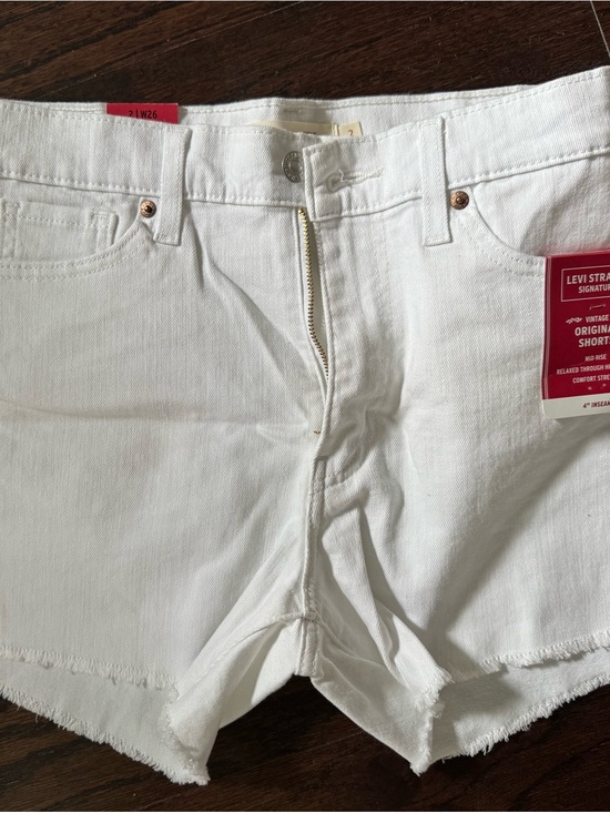 Levi's Pants - Levi's White High-Rise Raw-Hem Denim Shorts